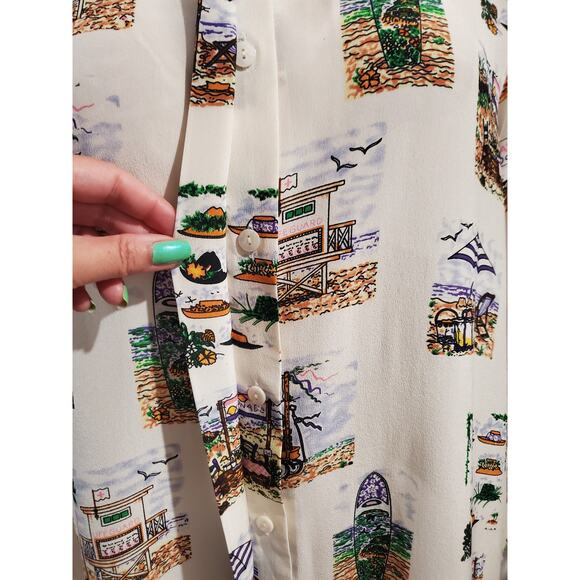 Vtg Tango NWT Womens Tropical Silk Button Shirt Sz S Hawaiian Surf Beach Resort - Picture 6 of 15